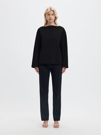 BOAT NECK COTTON LONG-SLEEVED T-SHIRT, Black, highres