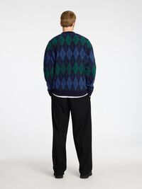ARGYLE PRINT KNITTED CARDIGAN, Sky Captain, highres