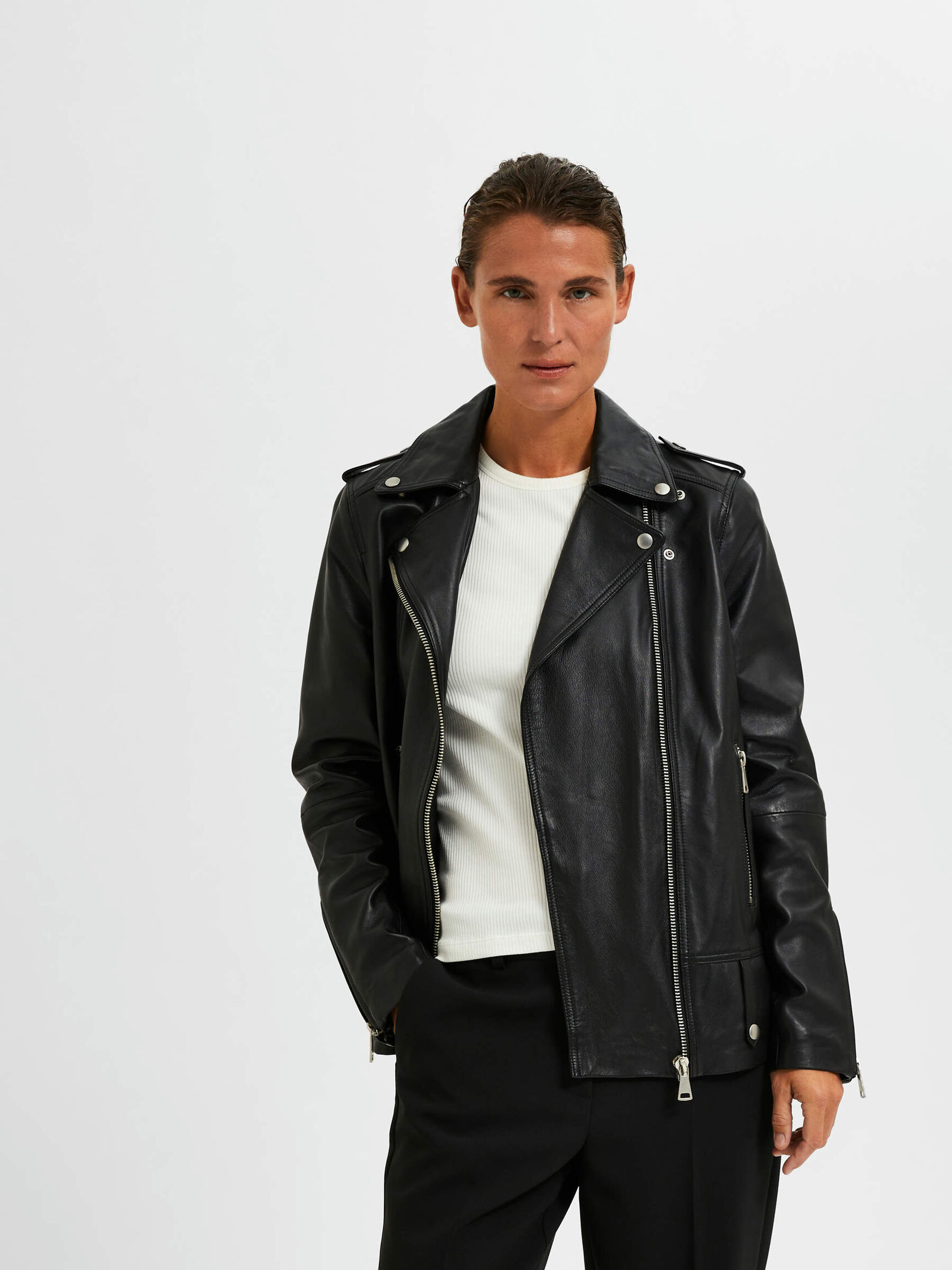 OVERSIZED LEATHER JACKET, Black, highres