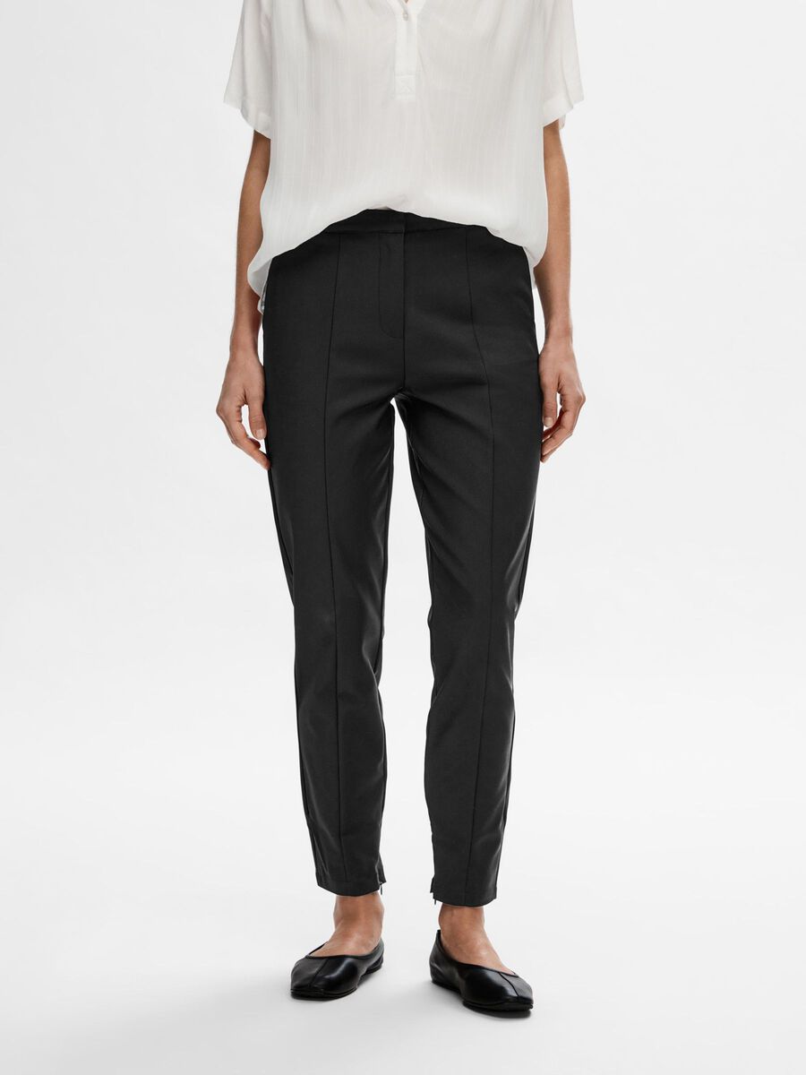 Selected CROPPED SLIM-FIT TROUSERS, Black, highres - 16093550_Black_003.jpg