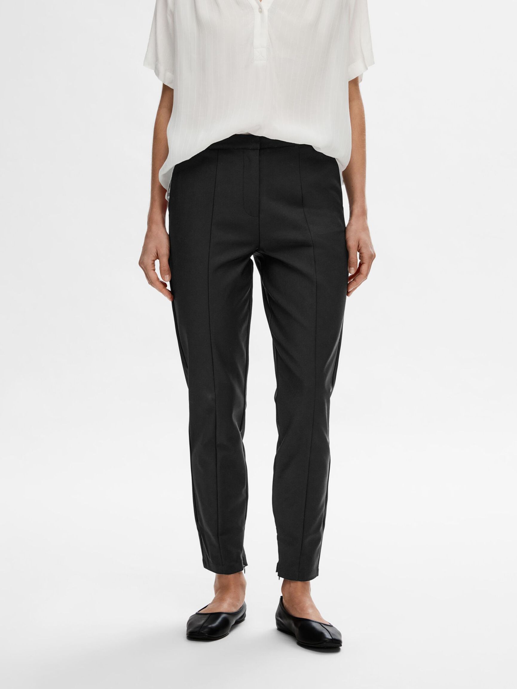 CROPPED SLIM-FIT TROUSERS, Black, highres