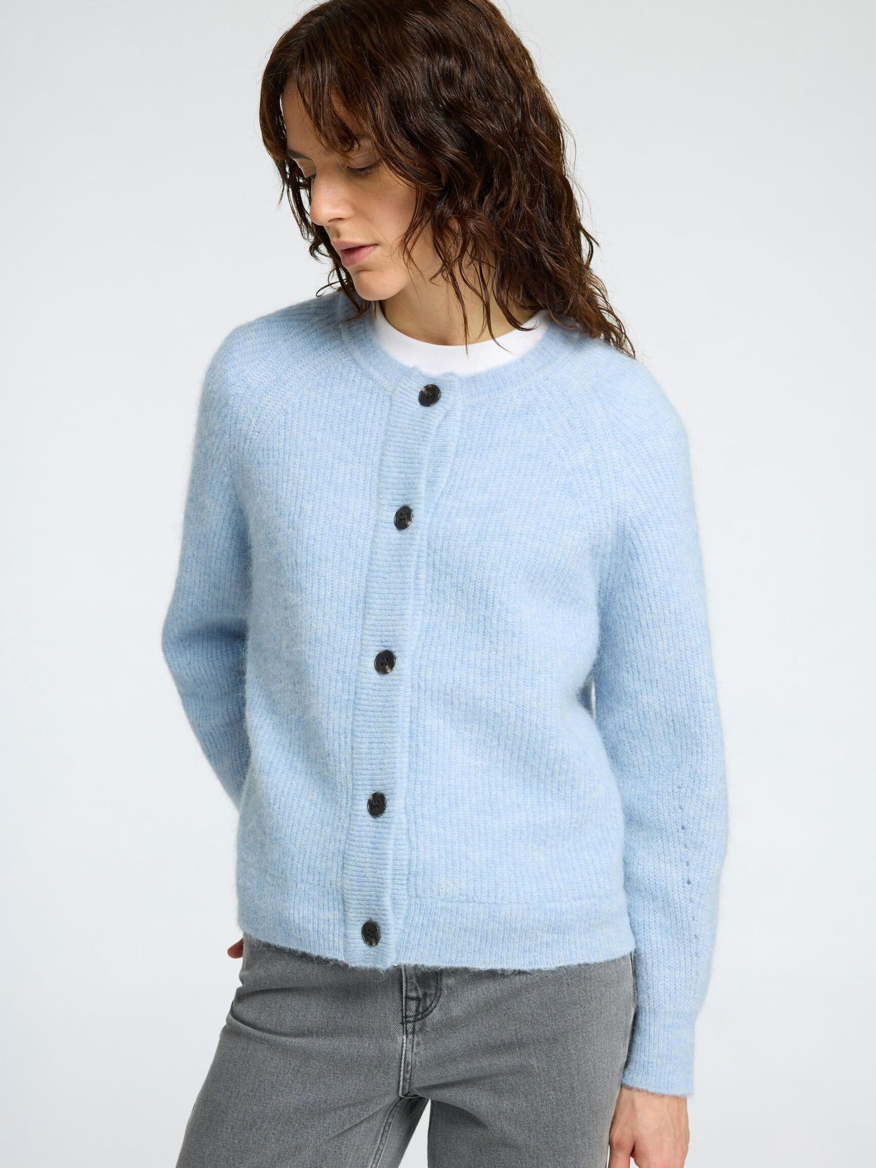 LANGÄRMELIGER STRICKJACKE, Cashmere Blue, highres