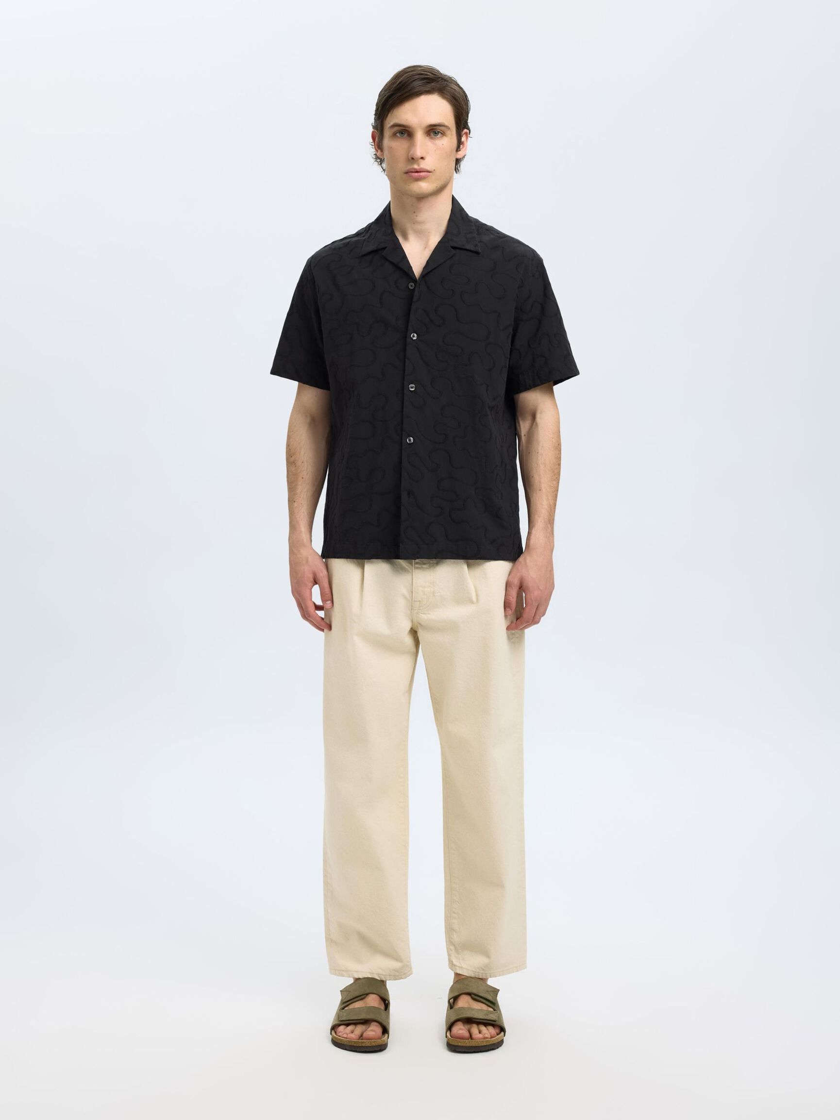 BORDADO CAMISA DE MANGA CORTA, Black, highres