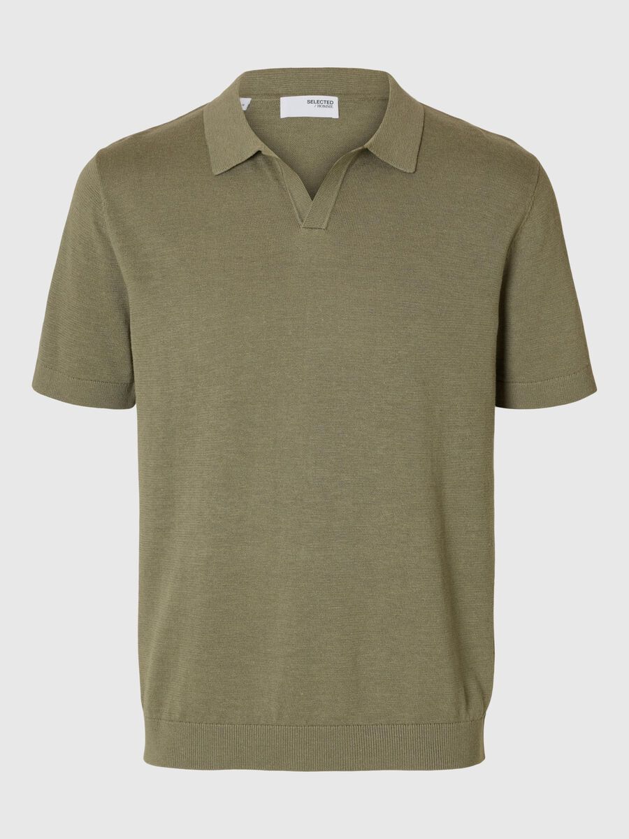 Selected KORTE MOUWEN GEBREIDE POLO, Vetiver, highres - 16096197_Vetiver_001.jpg