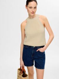 KNITTED HALTERNECK TOP, Birch, highres