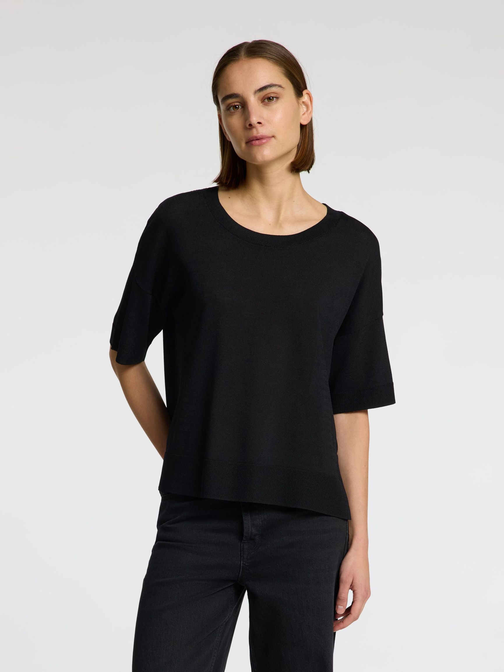 VISKOSEBLANDING LØS T-SHIRT, Black, highres