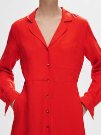 LEINENMIX MAXI BLUSENKLEID, Flame Scarlet, highres