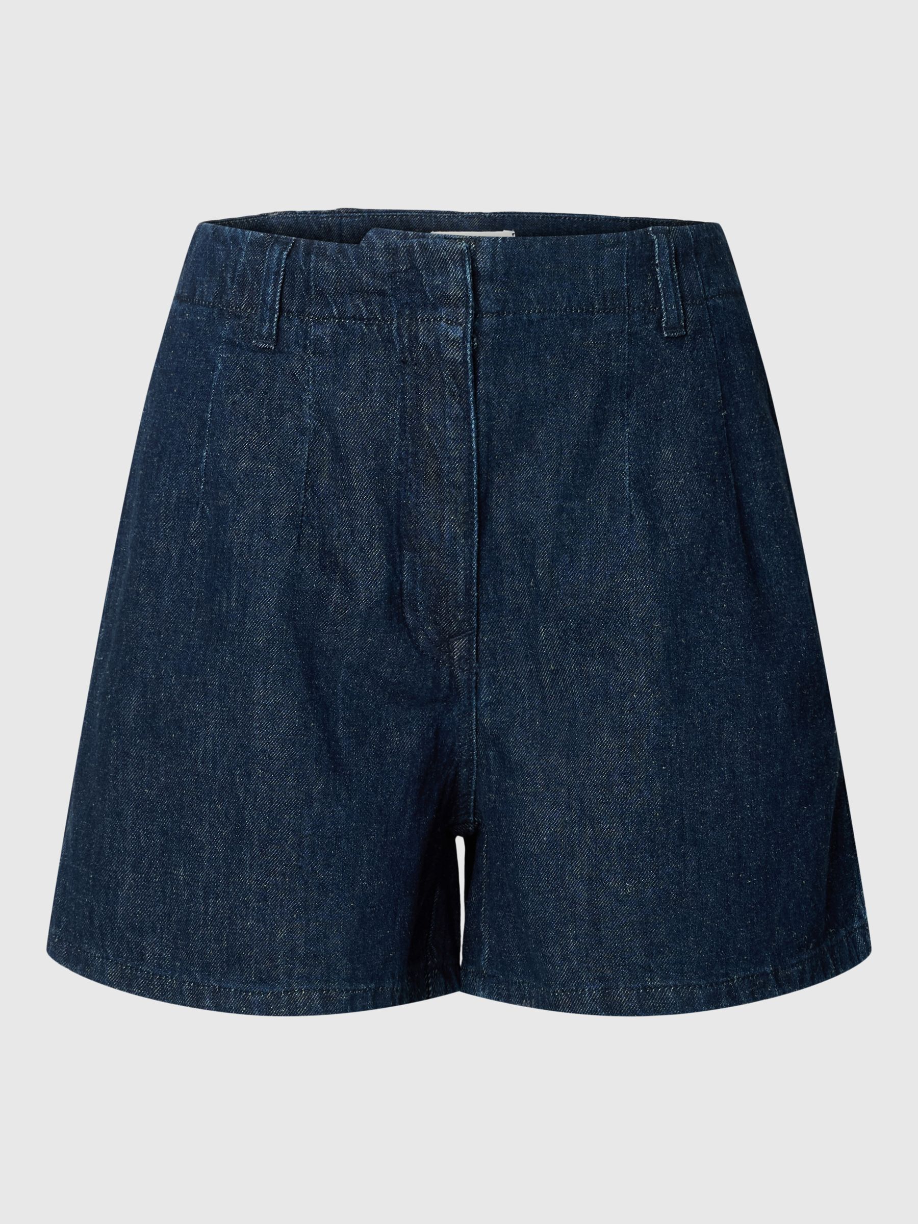 COTTON BLEND DENIM SHORTS, Dark Blue Denim, highres