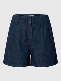 COTTON BLEND DENIM SHORTS, Dark Blue Denim, highres