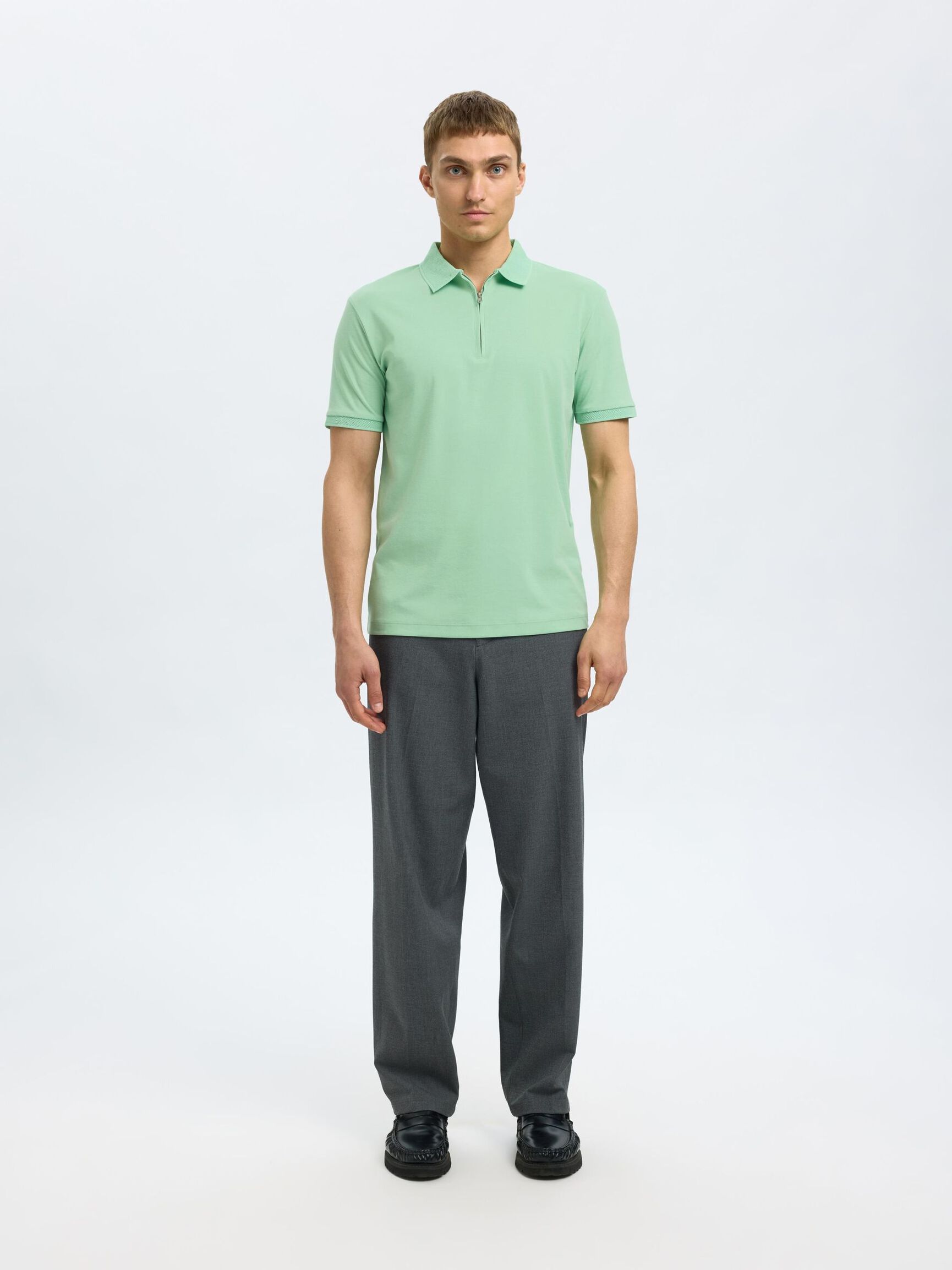 ZIPPER POLO SHIRT, Hemlock, highres