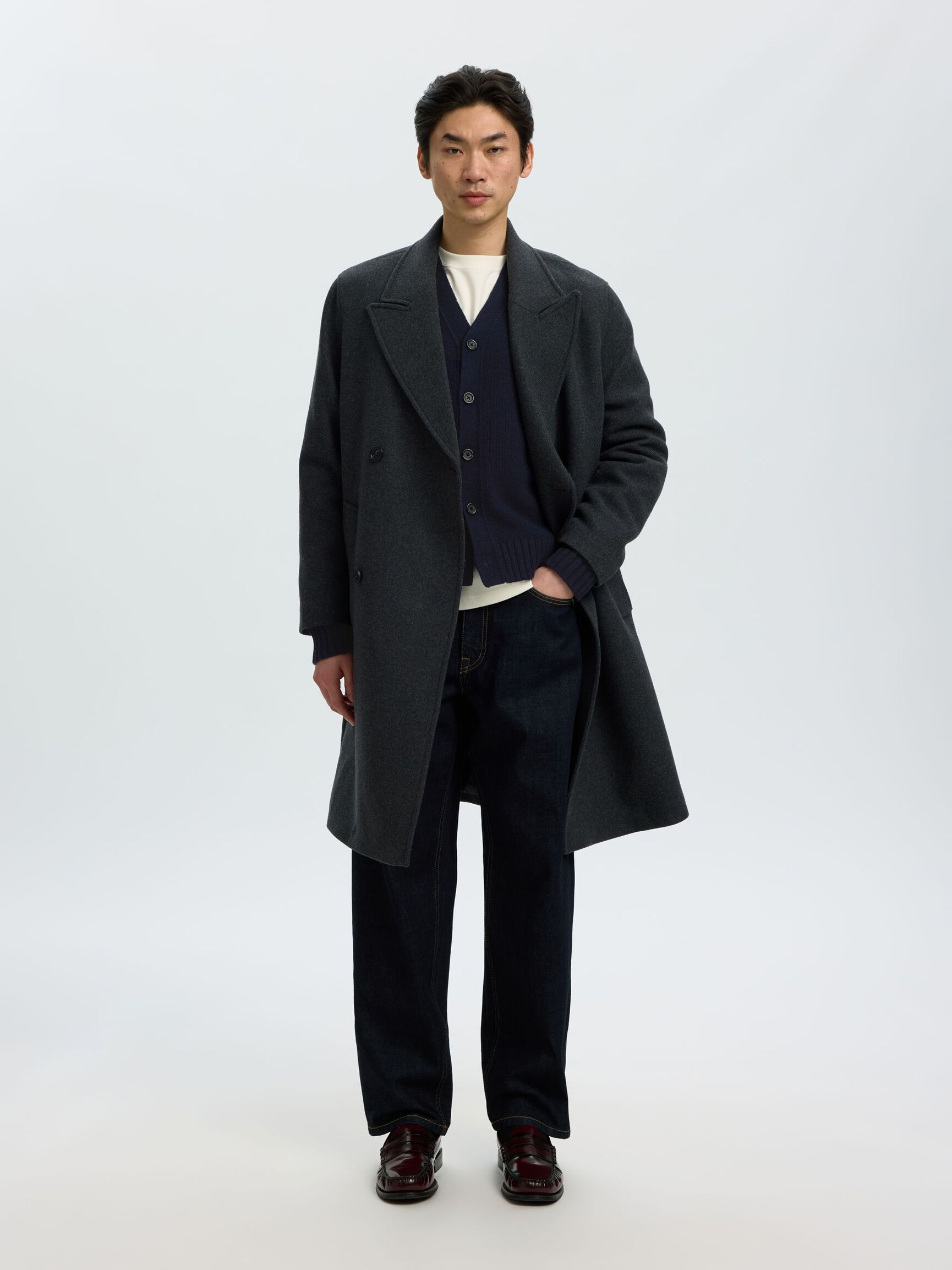 RELAXED FIT WOOL BLEND CARDIGAN, Sky Captain, highres