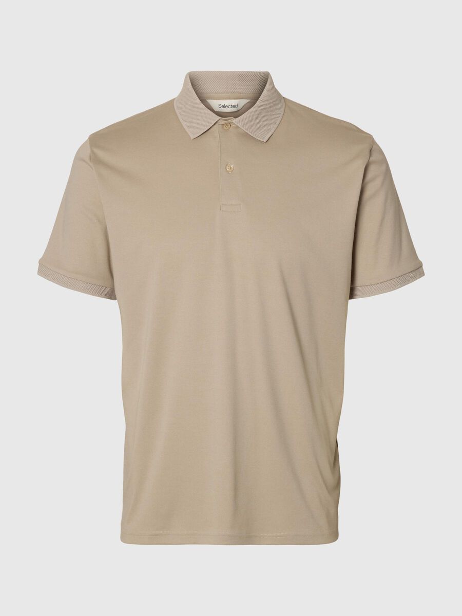 Selected KURZARM POLO SHIRT, Oatmeal, highres - 16099994_Oatmeal_001.jpg