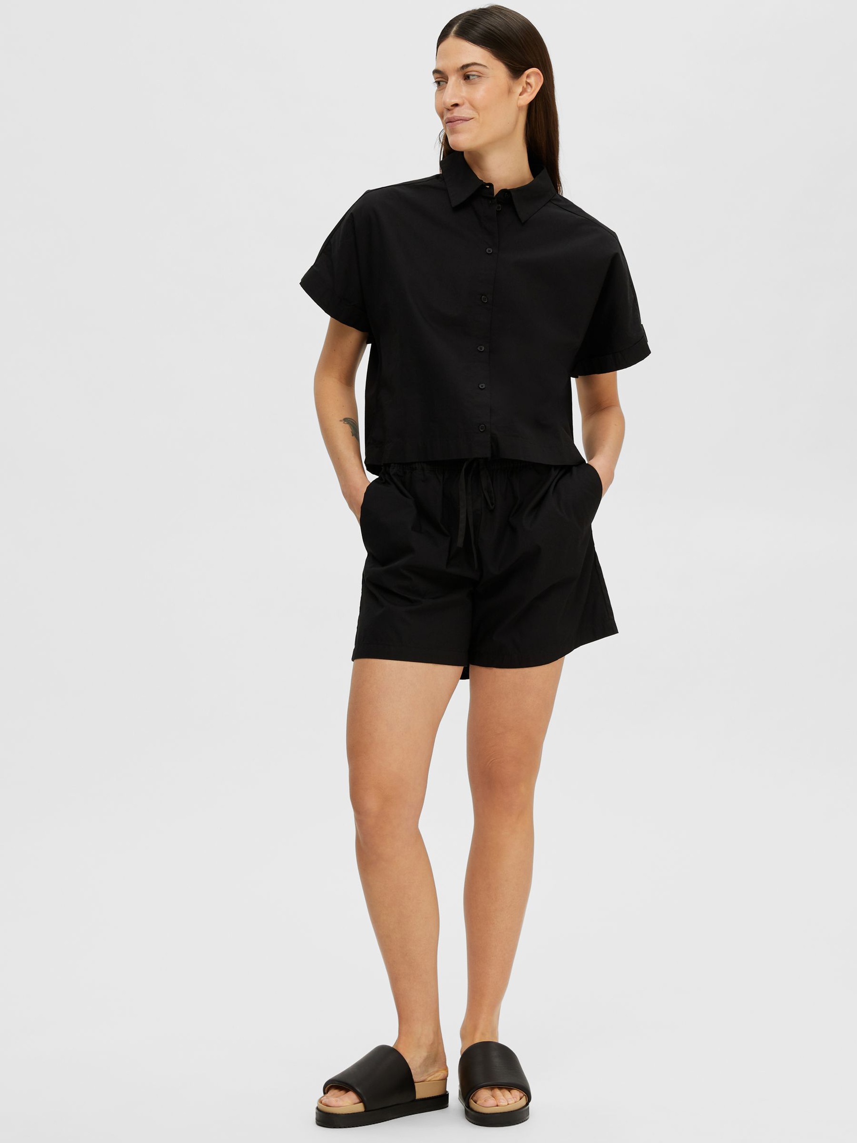 COTON SHORT, Black, highres