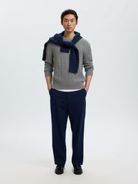 CABLE KNIT PULLOVER, Medium Grey Melange, highres