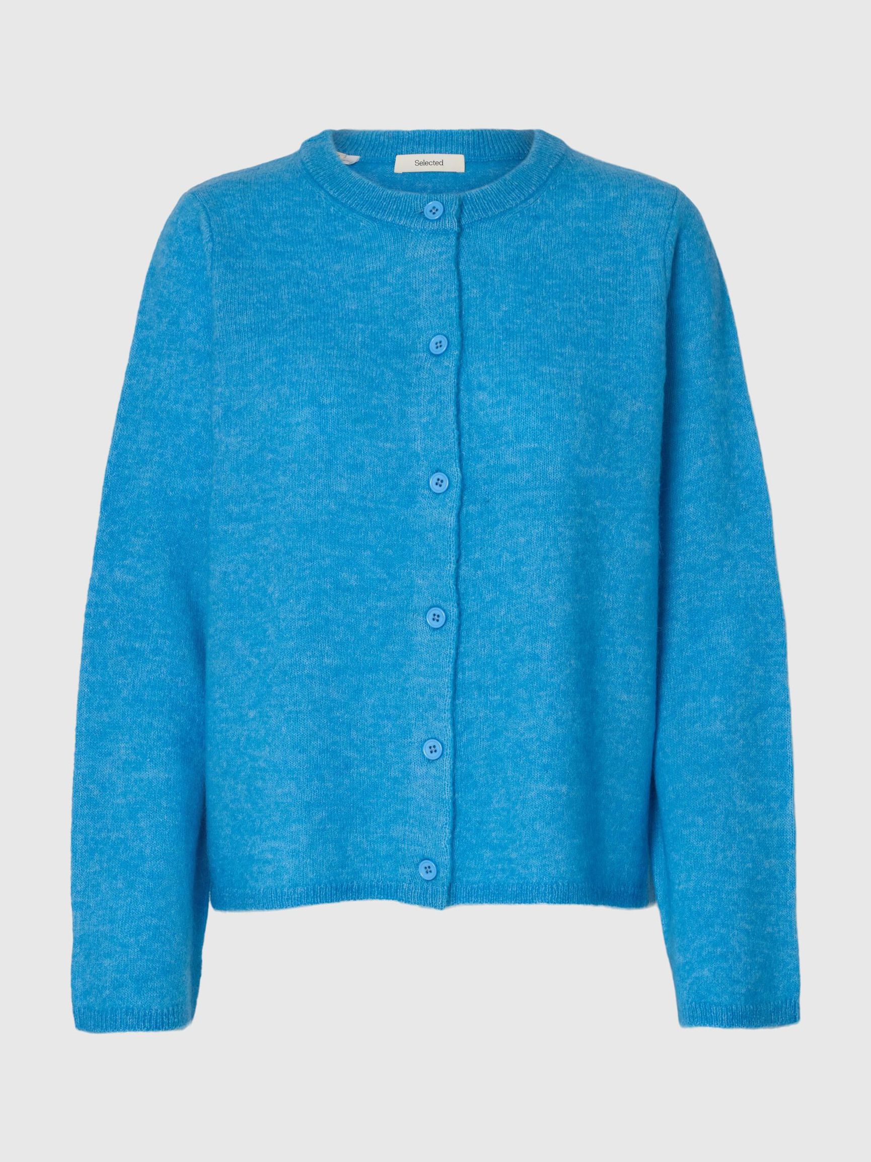 WOOL BLEND KNITTED CARDIGAN, Malibu Blue, highres