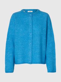 WOOL BLEND KNITTED CARDIGAN, Malibu Blue, highres