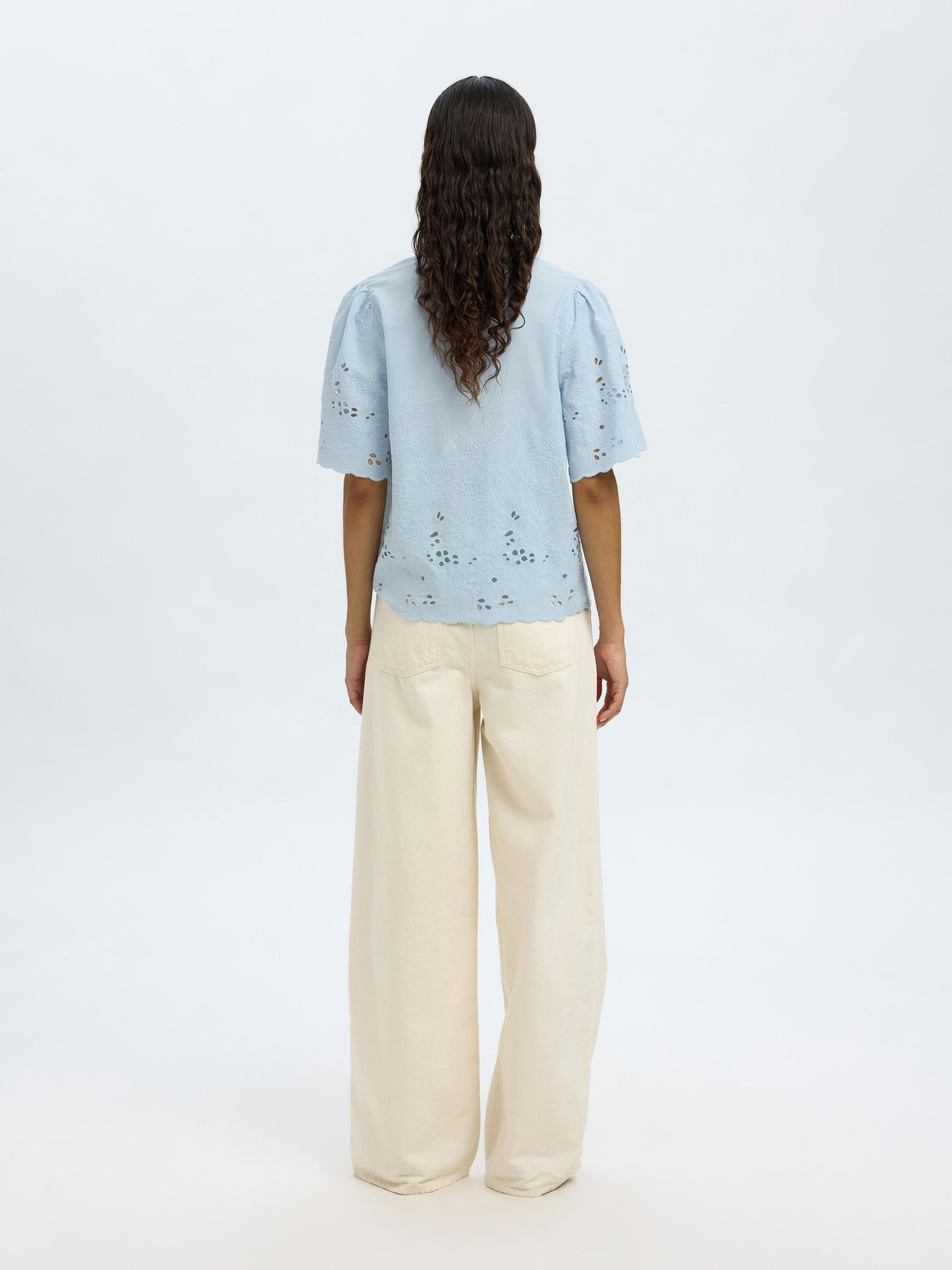 GEBORDUURD OVERHEMD MET KORTE MOUWEN, Cashmere Blue, highres