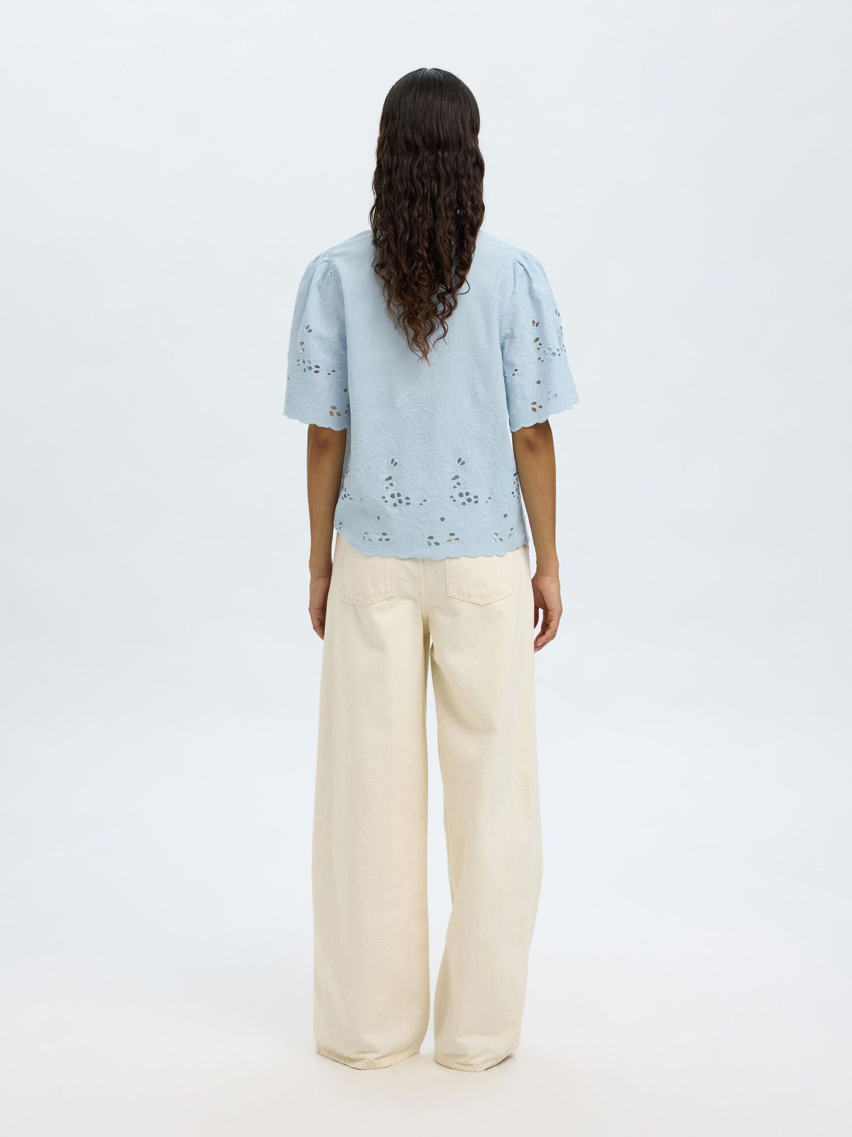 EMBROIDERED SHORT SLEEVED SHIRT, Cashmere Blue, highres