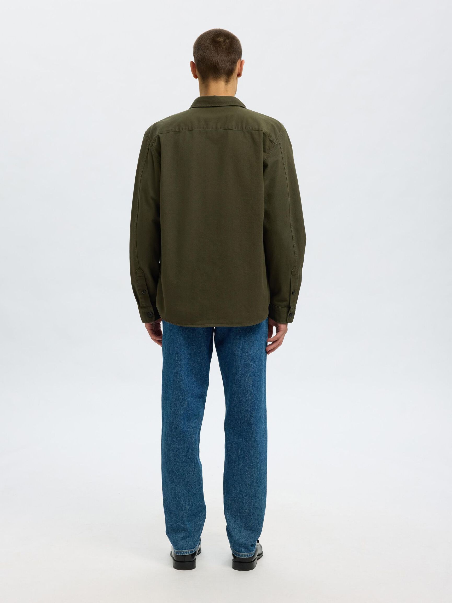 REGULAR FIT TWILL OVERSHIRT, Forest Night, highres