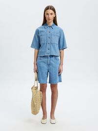 DENIM KORTÆRMET SKJORTE, Light Blue Denim, highres