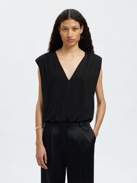 SLEEVELESS V-NECK TOP, Black, highres