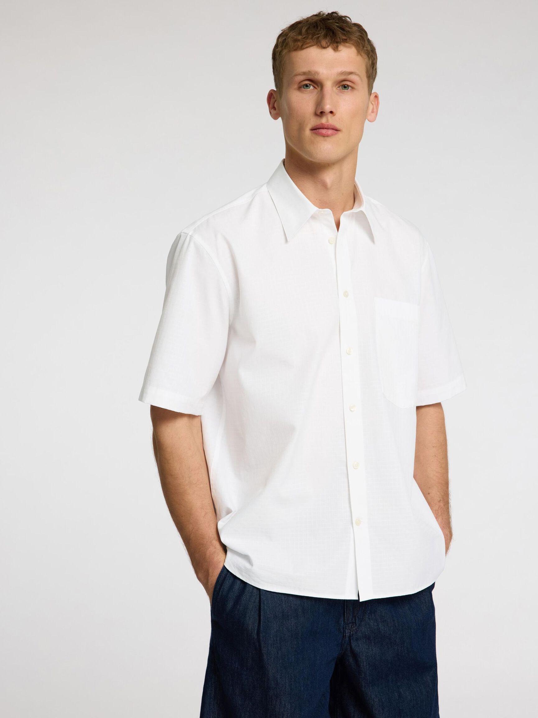 100 % COTON CHEMISE À MANCHES COURTES, White, highres