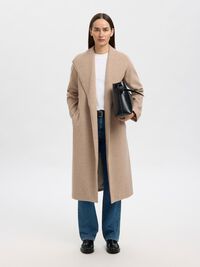 WOOL BLEND LONG COAT, Sandshell, highres