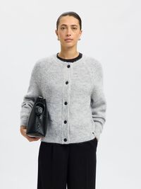 LONG-SLEEVED CARDIGAN, Light Grey Melange, highres