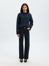 WOOL BLEND KNITTED JUMPER, Dark Sapphire, highres