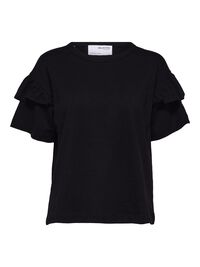 COTTON RUFFLE  T-SHIRT, Black, highres