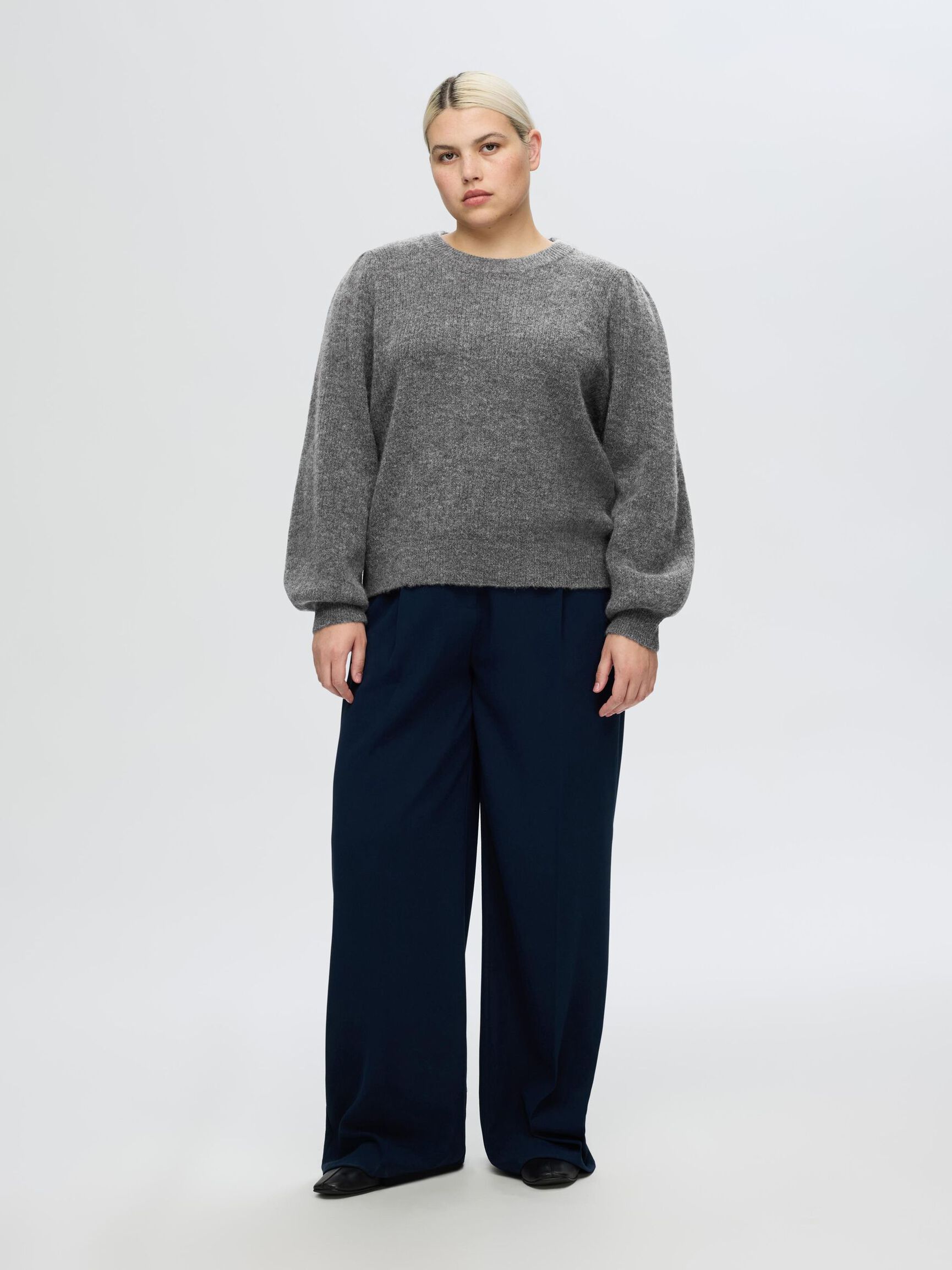 WOOL BLEND KNITTED JUMPER, Medium Grey Melange, highres
