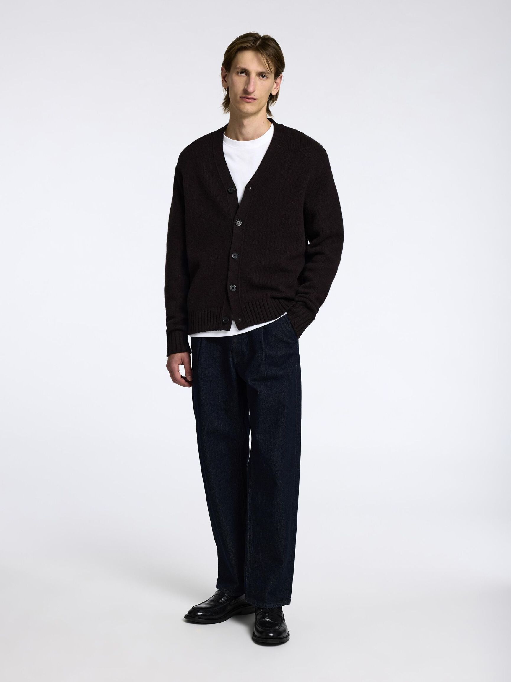 RELAXED FIT WOLLGEMISCH STRICKJACKE, Chocolate Torte, highres