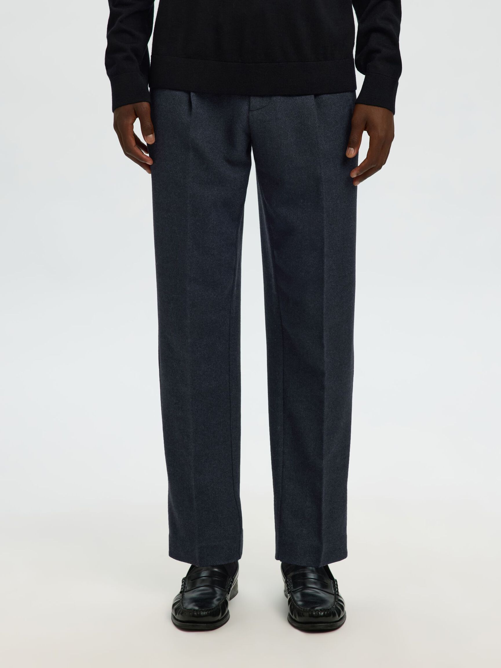 ULLBLANDNING AVSMALNANDE BYXOR, Dark Navy, highres