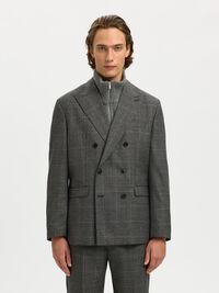 100% WOOL DOUBLE-BREASTED BLAZER, Grey, highres