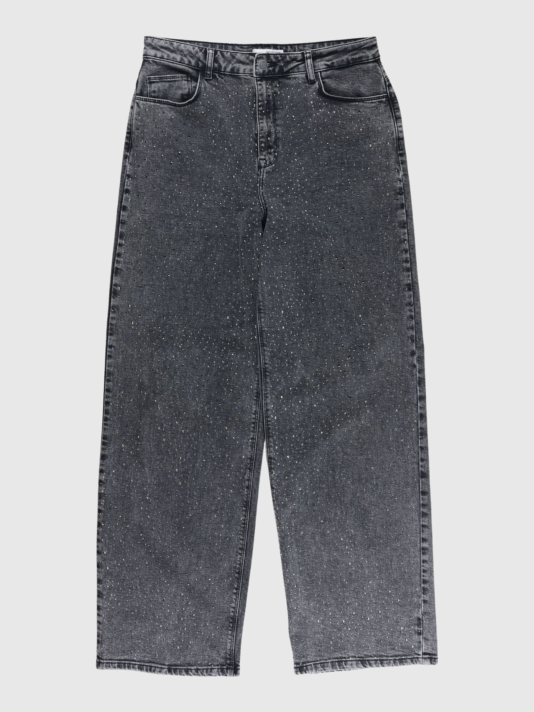 RHINESTONE WIDE FIT JEANS, Black, highres