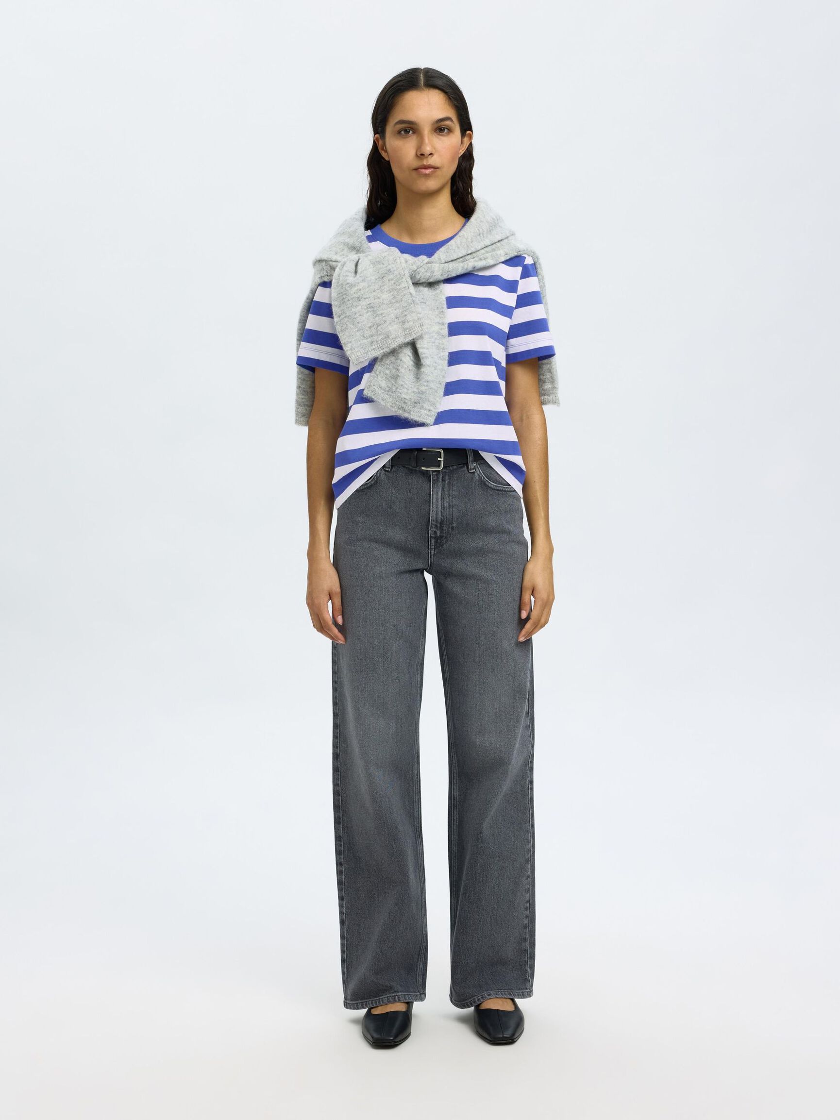 STRIPED BOXY FIT T-SHIRT, Dazzling Blue, highres