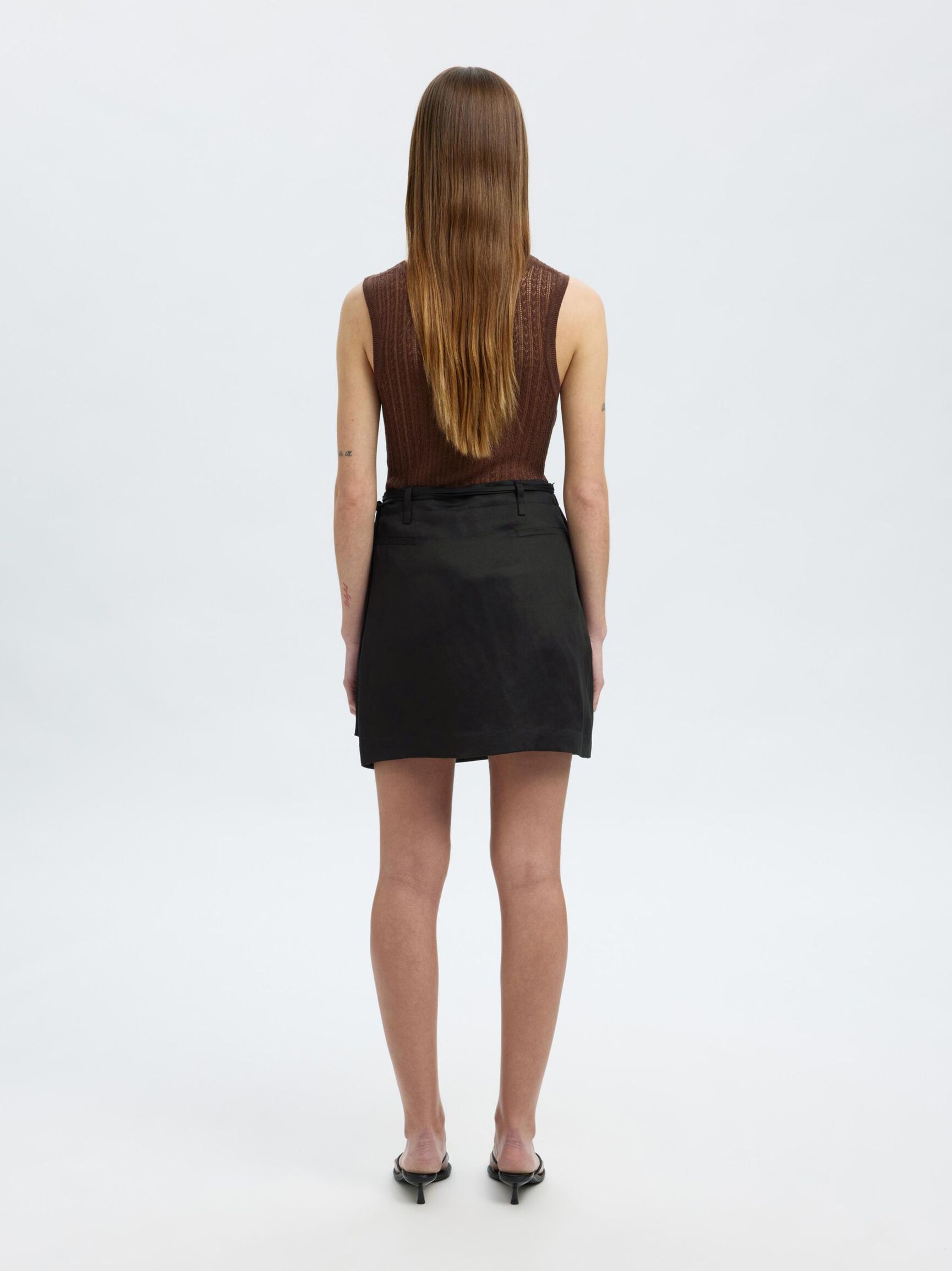 MÉLANGE DE LIN MINI-JUPE, Black, highres