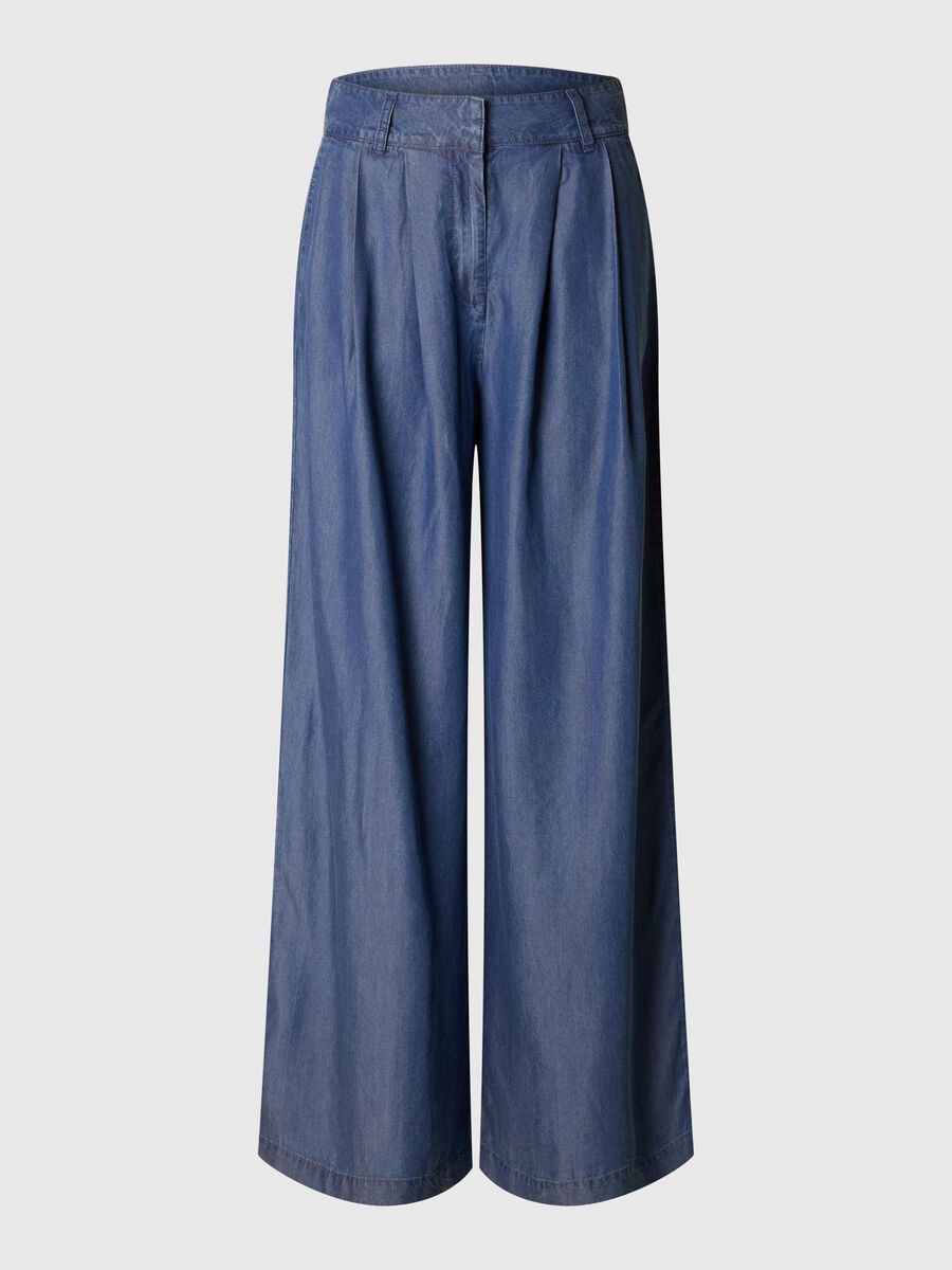 Selected CHAMBRAY WIDE LEG BROEK, Dark Blue, highres - 16096939_DarkBlue_001.jpg