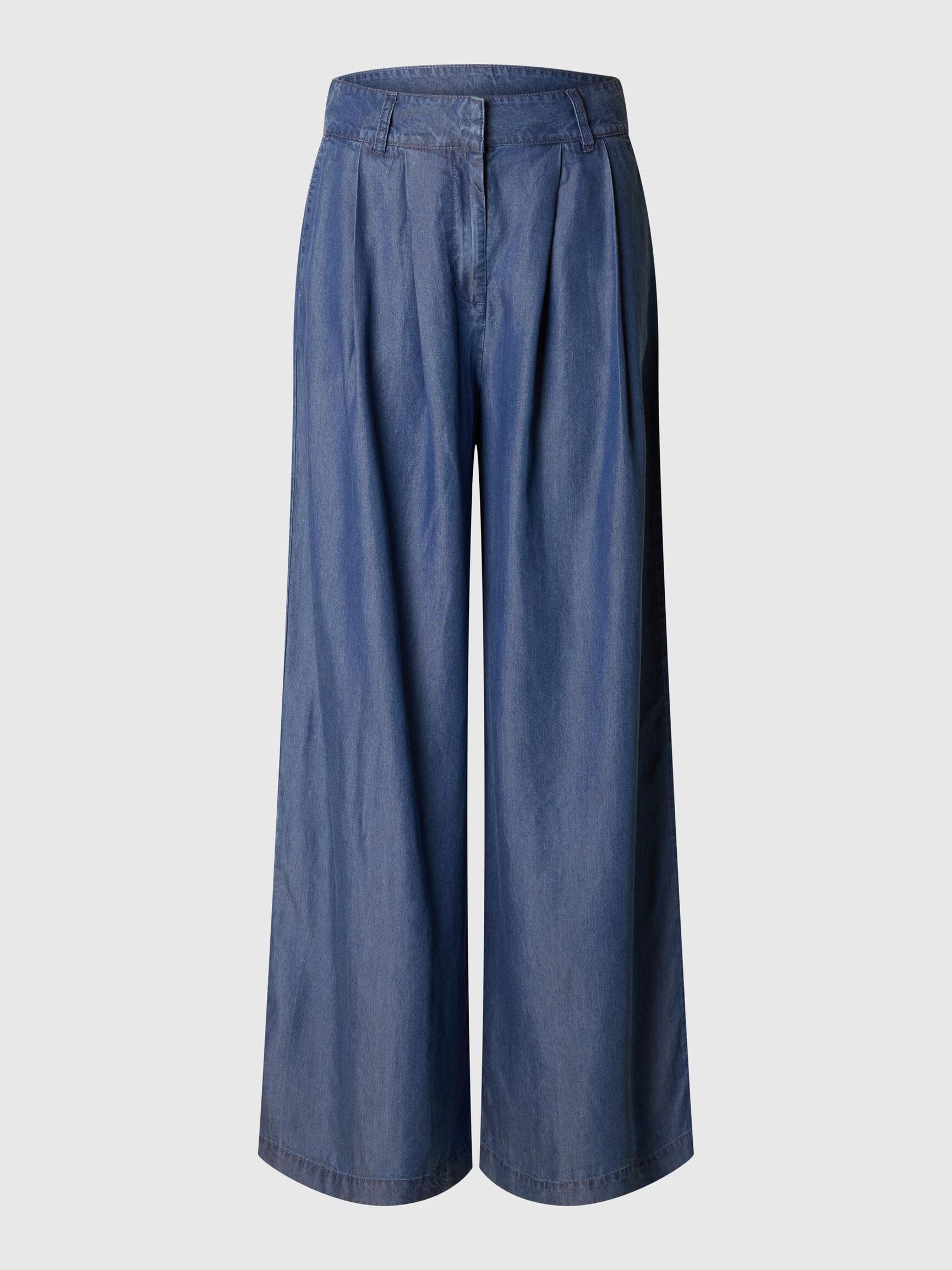 CHAMBRAY WIDE-LEG TROUSERS, Dark Blue, highres