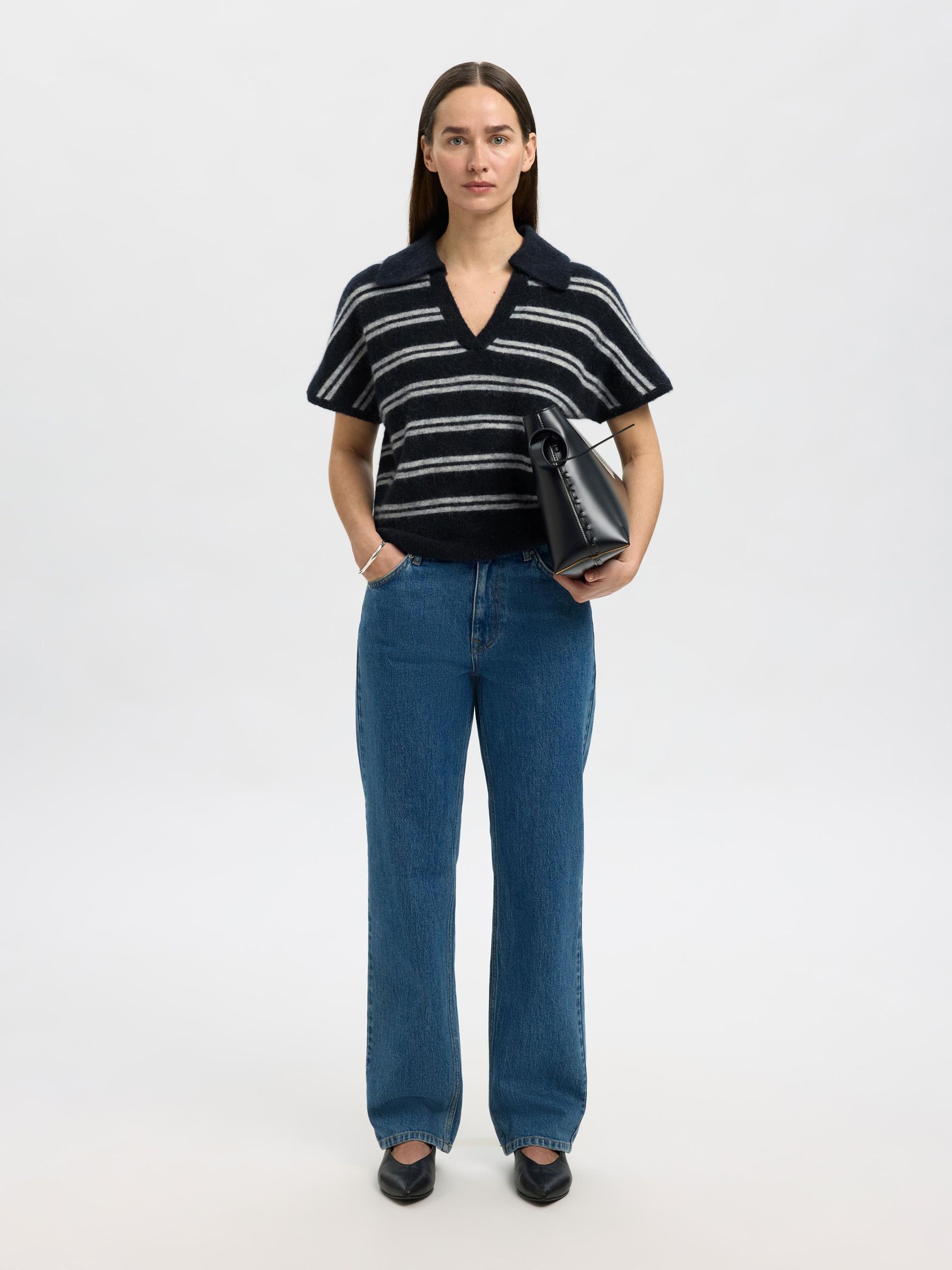 ULDBLANDING STRIKKET POLOSHIRT, Dark Sapphire, highres