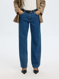 MID WAIST STRAIGHT FIT JEANS, Medium Blue Denim, highres