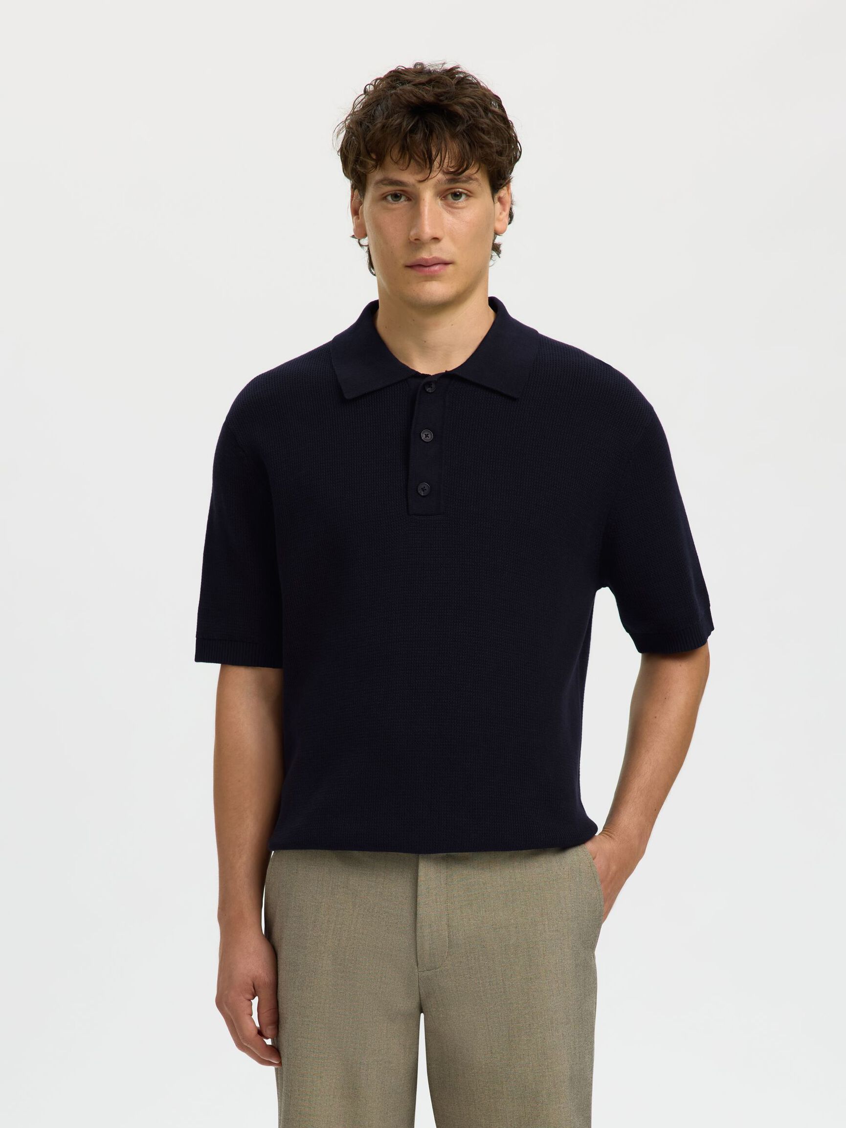 RELAXED FIT  KNITTED POLO SHIRT, Sky Captain, highres