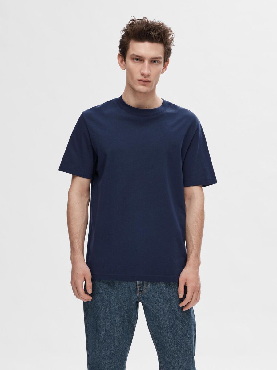 Selected SHORT-SLEEVED RELAXED FIT T-SHIRT, Navy Blazer, highres - 16077385_NavyBlazer_003.jpg