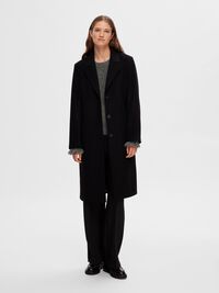 EINREIHIGER WOLLGEMISCH MANTEL, Black, highres