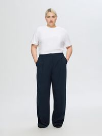 WOVEN WIDE-LEG TROUSERS, Dark Sapphire, highres