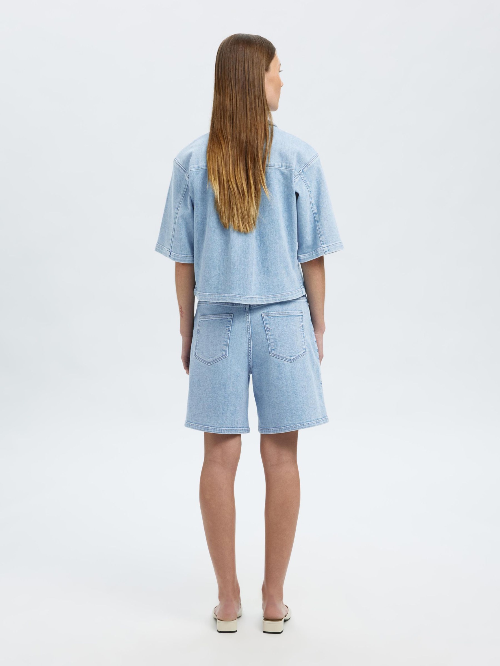 HØJTALJET DENIMSHORTS, Light Blue Denim, highres