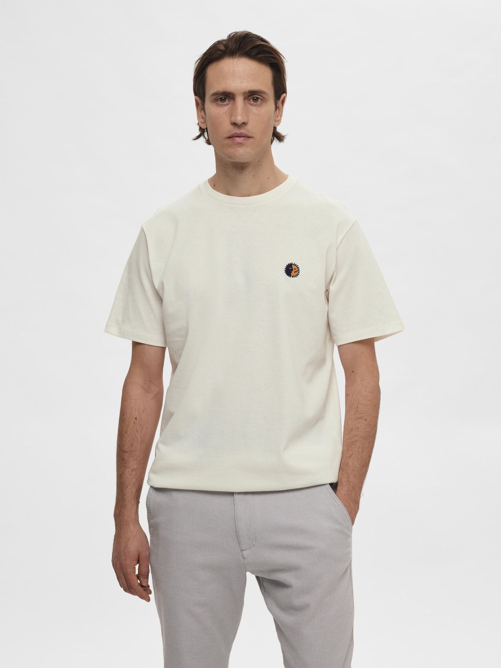 BRODERET T-SHIRT, Egret, highres