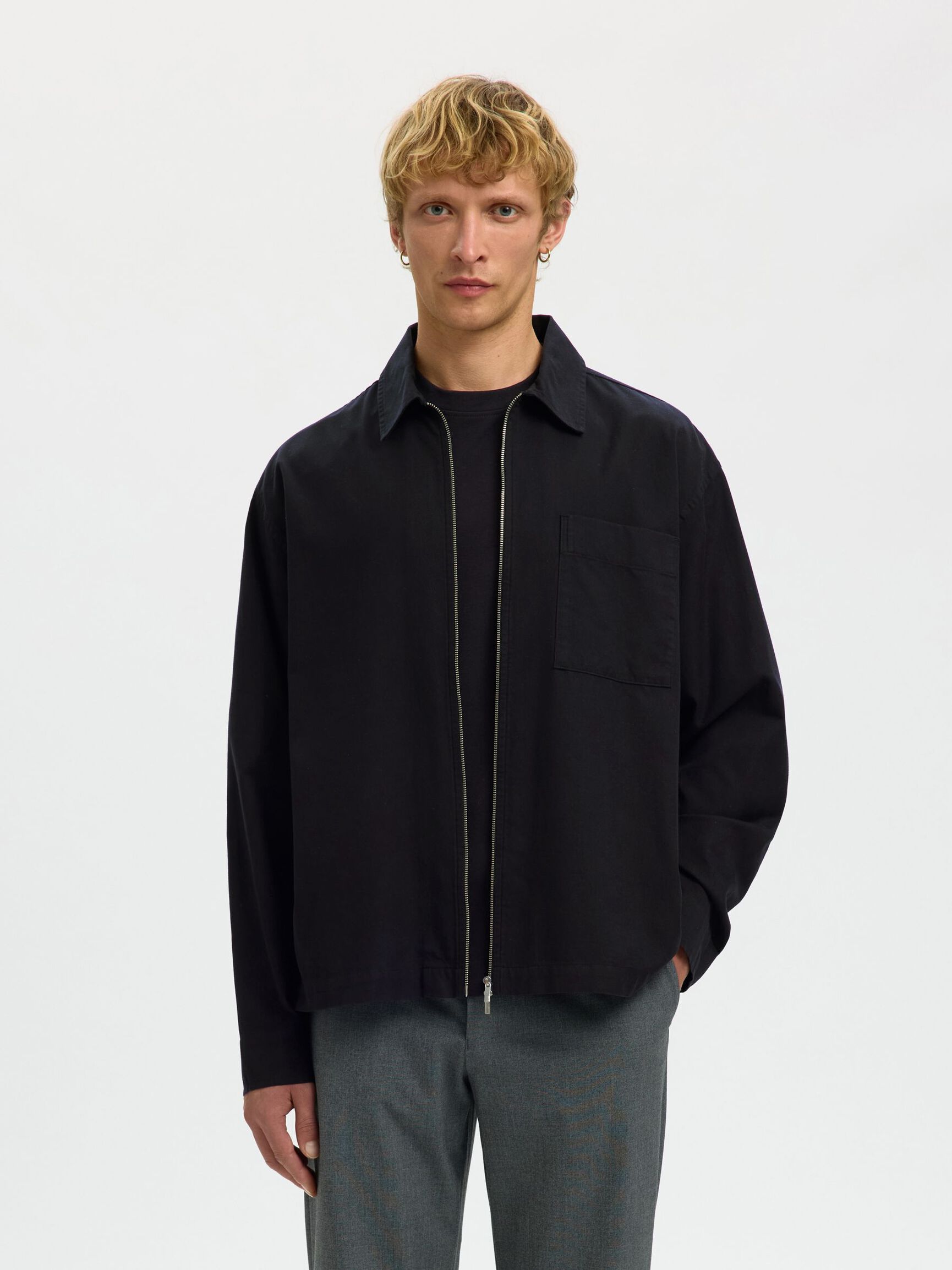 RELAXED FIT OVERSHIRT, Black, highres