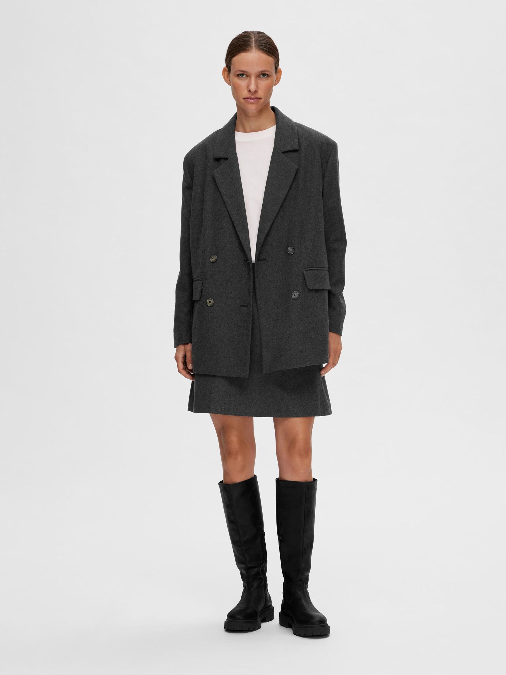 TAILORED WOOL BLEND MINI SKIRT, Dark Grey Melange, highres