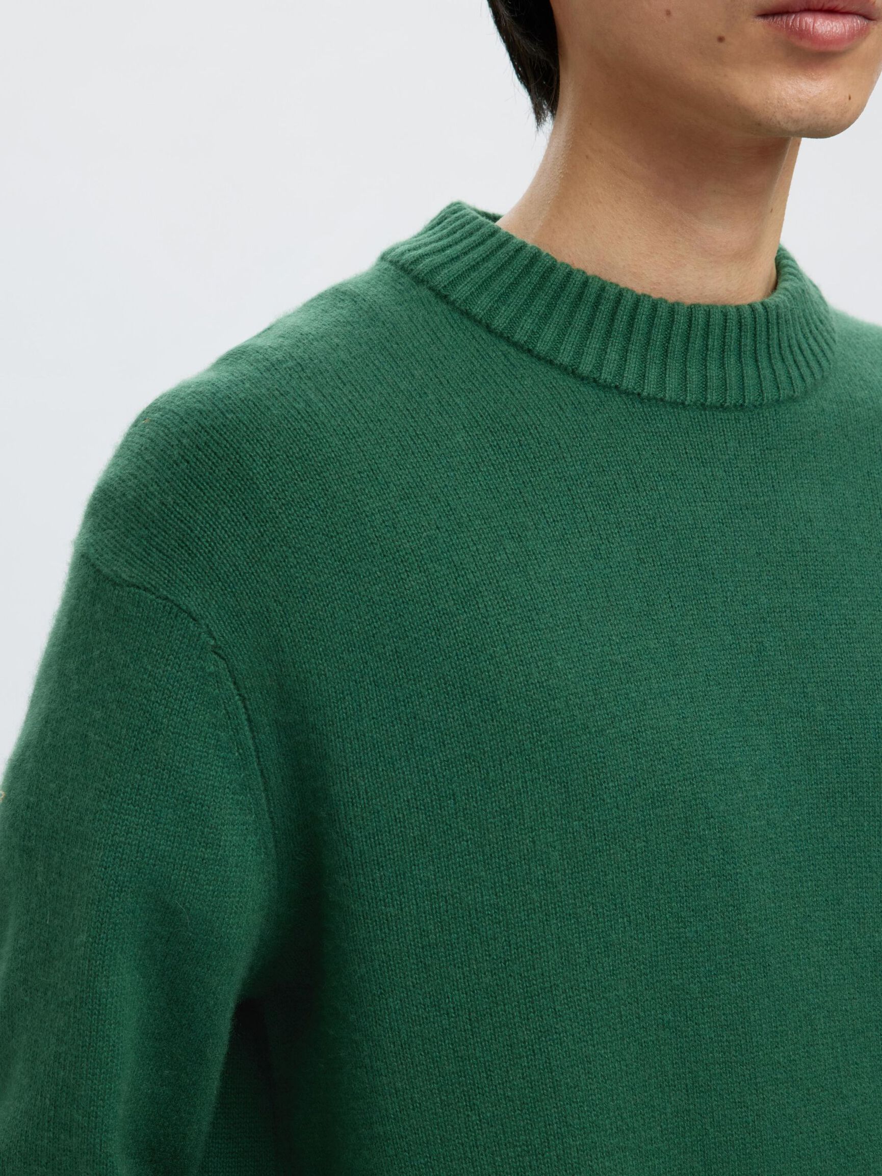 CASHMERE BLEND KNITTED PULLOVER, Dark Green, highres